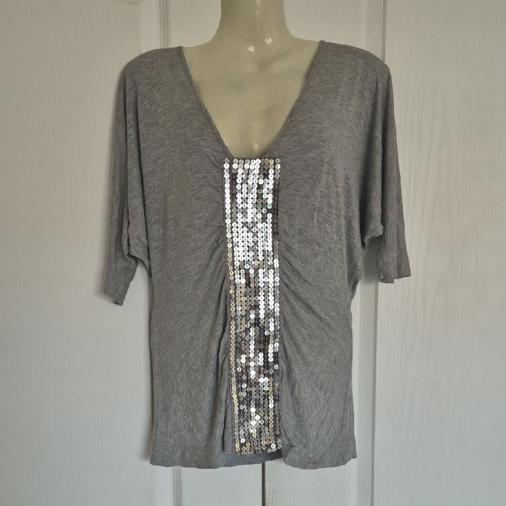 Guess Gray Top with Silver Sequin Detail